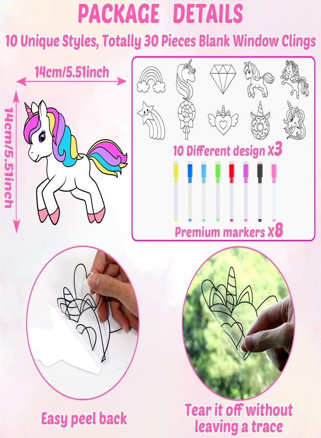 Lonfliness 30 Pcs Unicorn Painting Arts Crafts Window Suncatchers Craft Kits DIY Unicorn Coloring Crafts Window Cling Stickers with Markers Colorful Rainbow Theme Party Gifts for Home Classroom Decor - Image 2